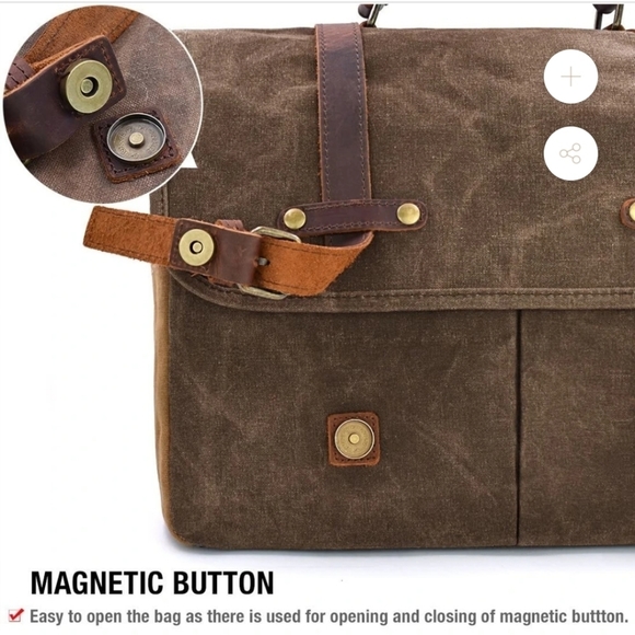 VINTAGE GENUINE LEATHER WAXED CANVAS MESSENGER BAG - Picture 3 of 6